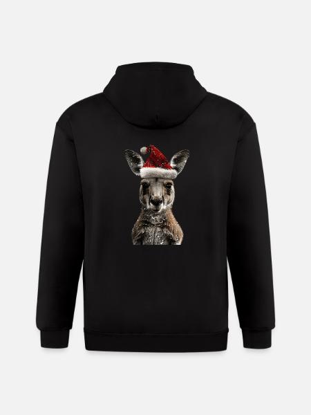 Kangaroo Christmas Hat - Gildan Heavy Blend Adult Zip Hoodie - black