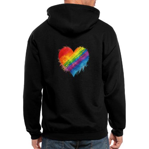 Watercolor Rainbow Pride Heart - LGBTQ LGBT Pride - Men's Zip Hoodie