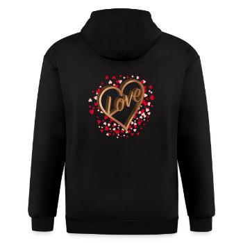 Heart with love note in wood optics for Valentine - Gildan Heavy Blend Adult Zip Hoodie - black - Back - Nick (188cm)