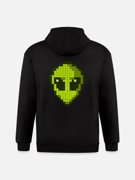 Green Alien Face - Gildan Heavy Blend Adult Zip Hoodie - black