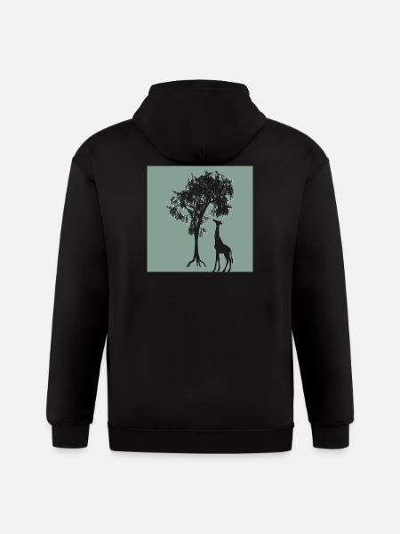 Giraffe Tree Silhouette Nature - Gildan Heavy Blend Adult Zip Hoodie - black