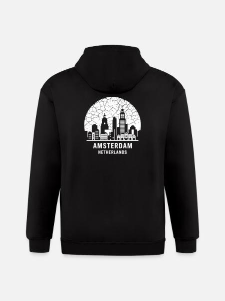 Amsterdam Skyline Silhouette Design - Gildan Heavy Blend Adult Zip Hoodie - black
