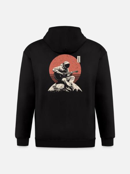 Astronaut Guitar on Lunar Sunset - Gildan Heavy Blend Adult Zip Hoodie - black