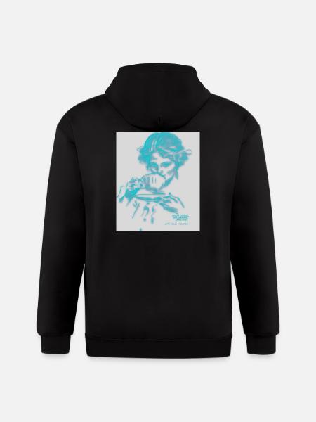 Cyan Coffee Sketch Portrait - Gildan Heavy Blend Adult Zip Hoodie - black