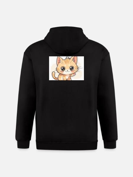 Waving Kawaii Orange Tabby - Gildan Heavy Blend Adult Zip Hoodie - black