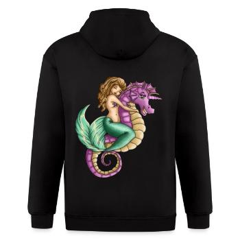 Little mermaid and cute seahorse lovely friendship - Gildan Heavy Blend Adult Zip Hoodie - black - Back - Nick (188cm)