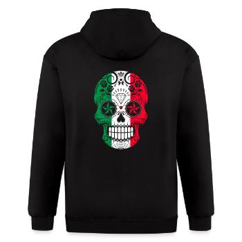 Italian Flag Sugar Skull with Roses - Gildan Heavy Blend Adult Zip Hoodie - black - Back - Nick (188cm)