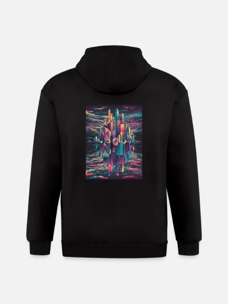 Vibrant Halftone Skyline Conceptual Art - Gildan Heavy Blend Adult Zip Hoodie - black
