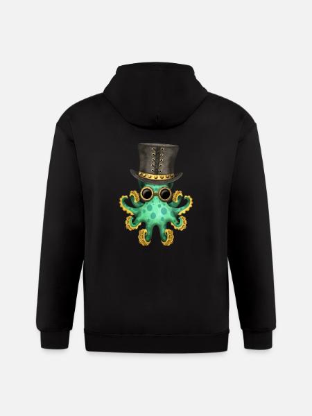 Steampunk Green Octopus - Gildan Heavy Blend Adult Zip Hoodie - black