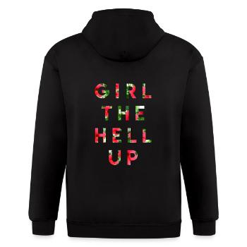 girl the hell up - Gildan Heavy Blend Adult Zip Hoodie - black - Back - Nick (188cm)