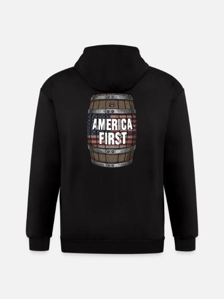 American Flag Wood Barrel - Gildan Heavy Blend Adult Zip Hoodie - black