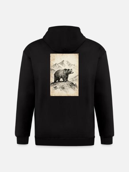 Bear on Alpine Ridge Sketch - Gildan Heavy Blend Adult Zip Hoodie - black