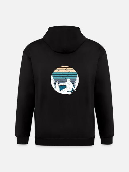 Pine Tree & Snowboard Art - Gildan Heavy Blend Adult Zip Hoodie - black