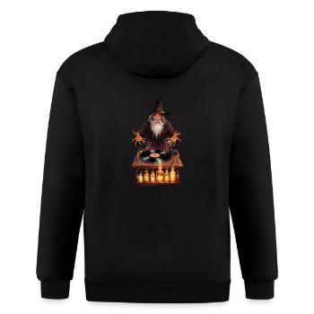 Imagine a dynamic and magical scene where a DJ is - Gildan Heavy Blend Adult Zip Hoodie - black - Back - Nick (188cm)