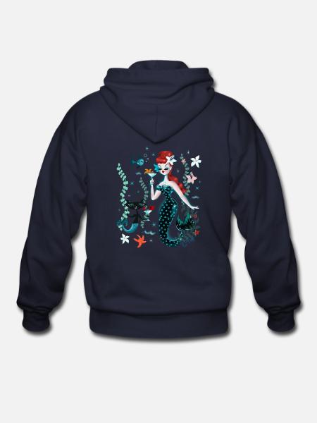 Martini Mermaid Redhead - Gildan Heavy Blend Adult Zip Hoodie - navy - Back
