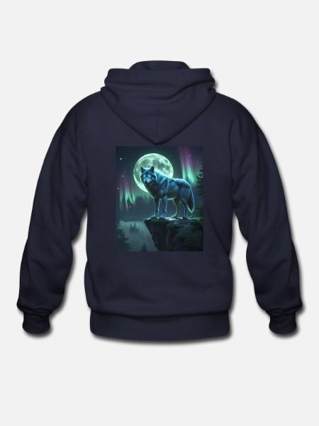 Mystical Wolf Under Moonlight - Gildan Heavy Blend Adult Zip Hoodie - navy