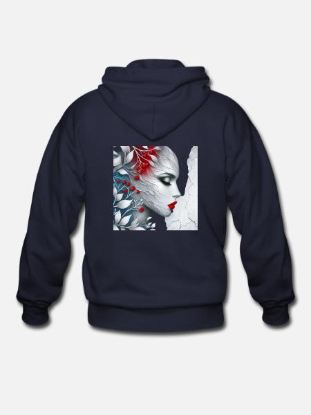 Mystic Bloom: Elegant Face & Vines - Gildan Heavy Blend Adult Zip Hoodie - navy - Back
