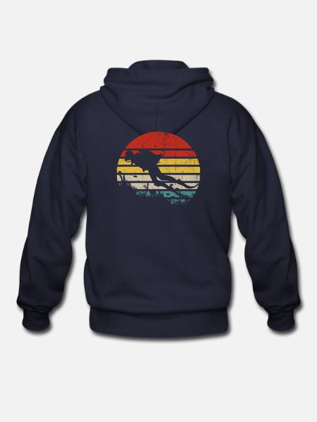 Surfer Sunset Retro Stripes - Gildan Heavy Blend Adult Zip Hoodie - navy
