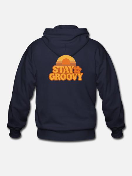 Retro Sunset Stay Groovy Graphic - Gildan Heavy Blend Adult Zip Hoodie - navy