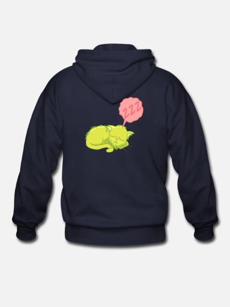 Lime Neon Sleepy Cat - Gildan Heavy Blend Adult Zip Hoodie - navy
