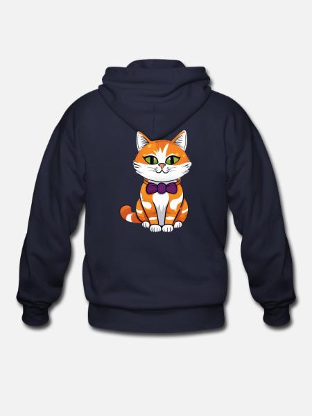 Orange Cat Bowtie Charm - Gildan Heavy Blend Adult Zip Hoodie - navy