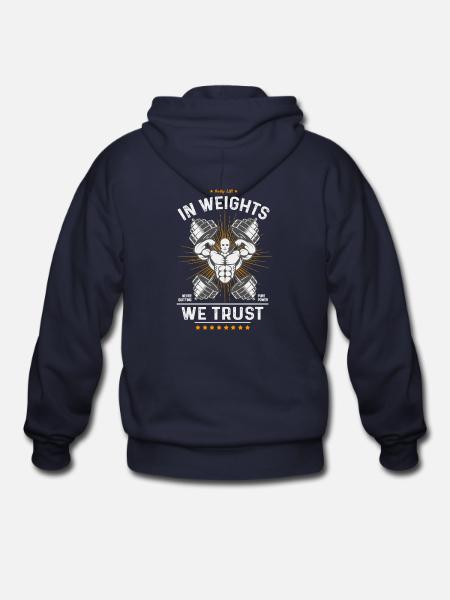 Weights We Trust Gym Emblem - Gildan Heavy Blend Adult Zip Hoodie - navy