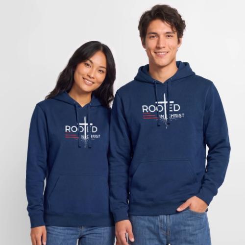 Rooted in Christ (white) - Colossians 2:7 - Unisex Heavyweight Hoodie