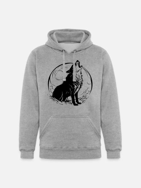 Howling Wolf At The Moon - Unisex Heavyweight Hoodie - heather gray