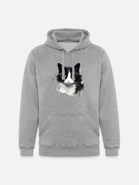 Tuxedo Cat Face - Unisex Heavyweight Hoodie - heather gray