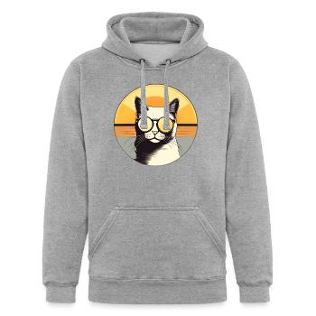 Retro cat wearing sunglasses vintage sunset - Unisex Heavyweight Hoodie - heather gray - Front - AI Model Male 185 dark (185cm) & AI Model Female 180 light (180cm)