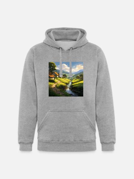 rustic stone houses village - Unisex Heavyweight Hoodie - heather gray