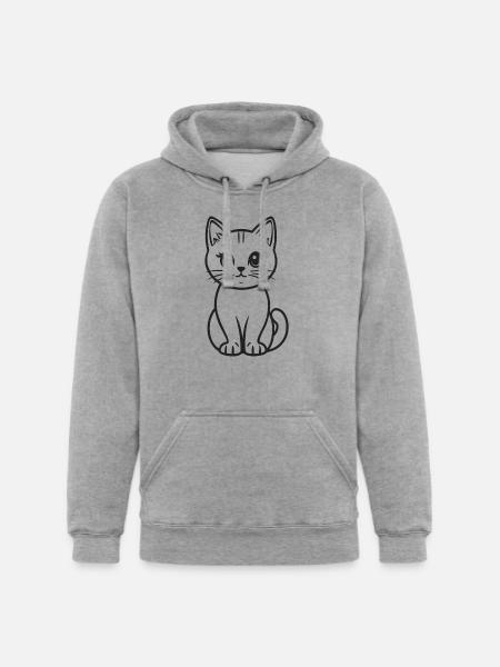 Outline Cat Detailed Cat Face - Unisex Heavyweight Hoodie - heather gray