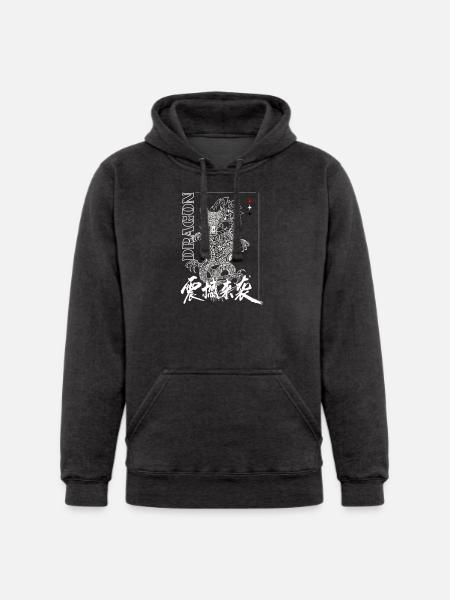 Dragon Glyphs on Black Ink - Unisex Heavyweight Hoodie -