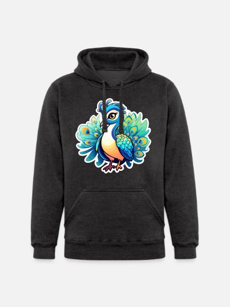 Peacock Bird Illustration - Unisex Heavyweight Hoodie -