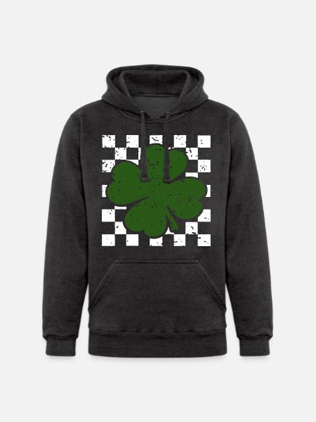 Emerald FourLeaf Clover on Checkerboard - Unisex Heavyweight Hoodie -