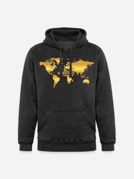 Golden Peace World Map - Unisex Heavyweight Hoodie -