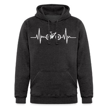 Heartbeat Bicycle Line Art - Unisex Heavyweight Hoodie - black - Front - AI Model Male 185 light (185cm) & AI Model Female 180 light (180cm)