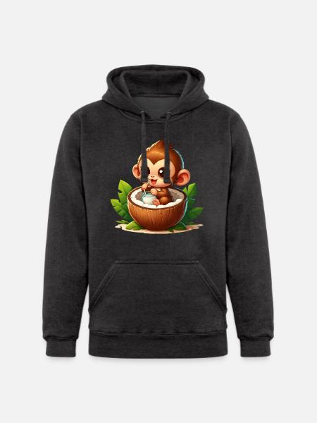 Monkey Relaxing Inside Coconut - Unisex Heavyweight Hoodie -