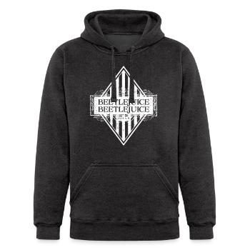Beetlejuice 2 Logo Black & White With Stripes - Unisex Heavyweight Hoodie -  - Front - AI Model Male 185 light (185cm) & AI Model Female 180 light (180cm)