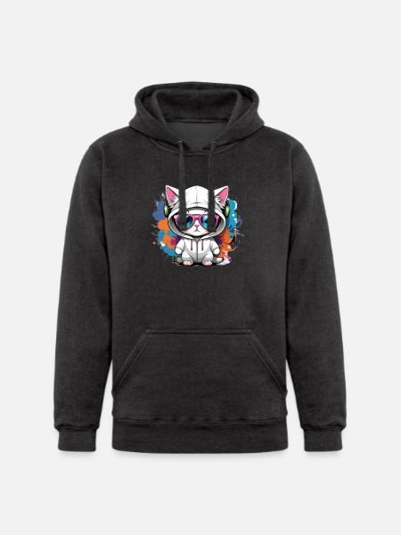 cute cat enjoying music - Unisex Heavyweight Hoodie -