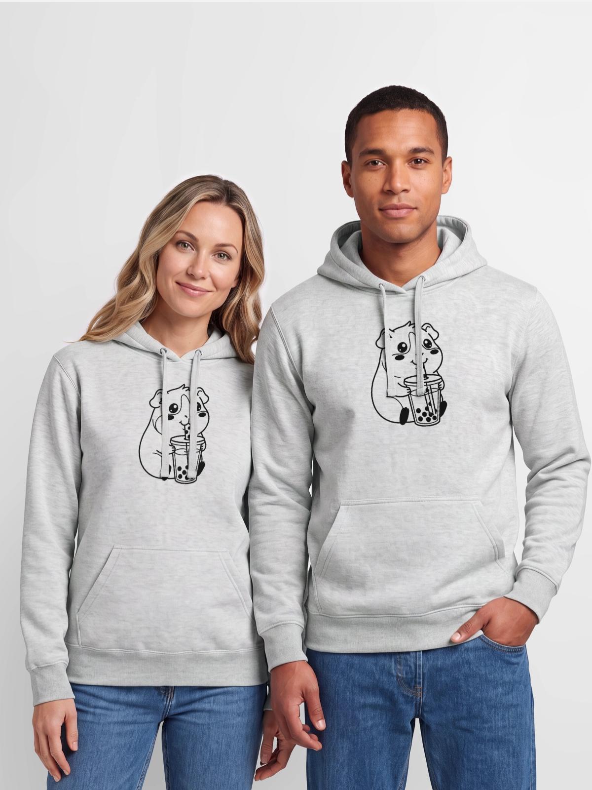 bubble tea - Unisex Heavyweight Hoodie - ash gray - Front - AI Model Male 178 dark (178cm) & AI Model Female 180 light (180cm)