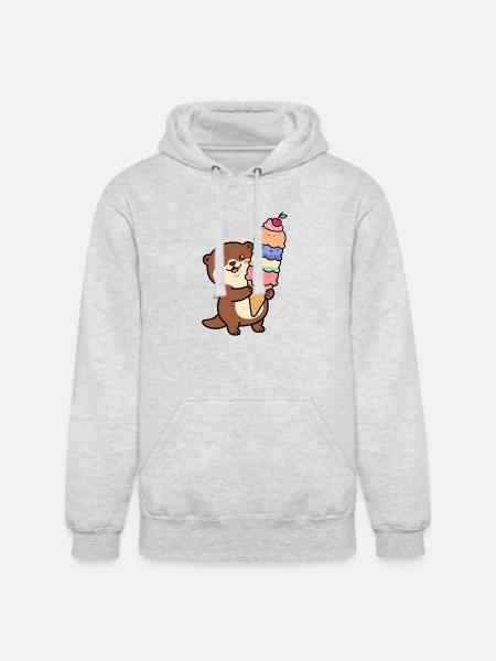 Otter Rainbow Ice Cream Cone - Unisex Heavyweight Hoodie - ash gray