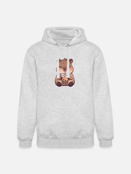 Kawaii CapybaraDrinking Milk Tea - Unisex Heavyweight Hoodie - ash gray