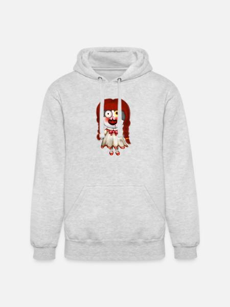 Spooky Retro Doll Design - Unisex Heavyweight Hoodie - ash gray