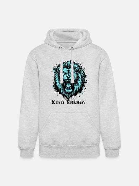 Neon Cyan Lion Roar Illustration - Unisex Heavyweight Hoodie - ash gray