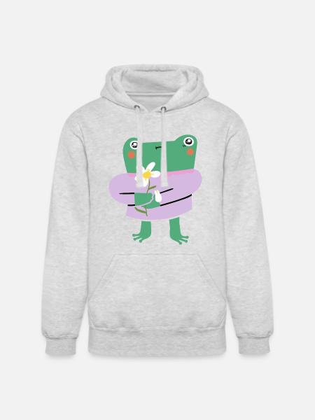 Shy Frog with Flower - Unisex Heavyweight Hoodie - ash gray