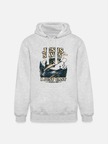 Jesus Saves I Just Cast Christian Fishing - Unisex Heavyweight Hoodie - ash gray