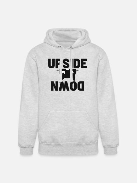 Upside Down cat Face Graphic - Unisex Heavyweight Hoodie - ash gray