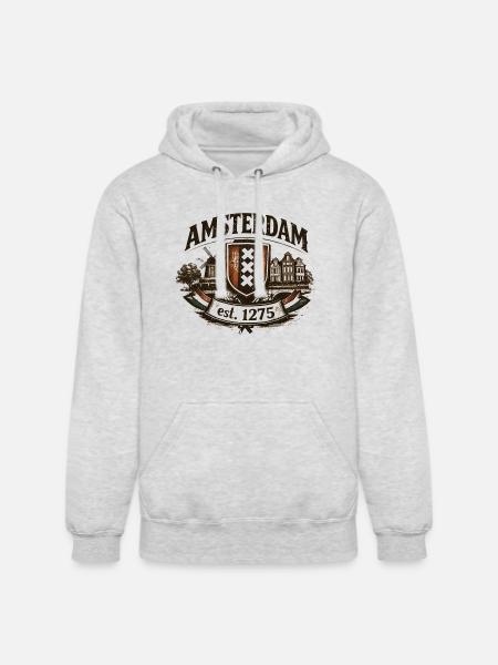 Amsterdam – Windmill & Canal Crest - Unisex Heavyweight Hoodie - ash gray