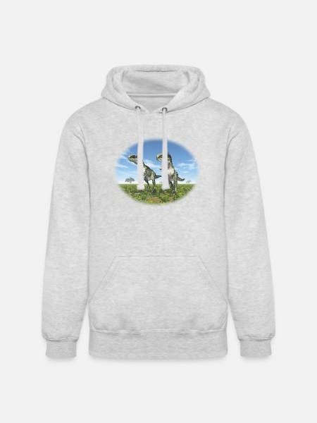 Monolophosaurus in a Prehistoric Landscape - Unisex Heavyweight Hoodie - ash gray